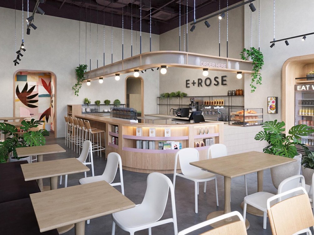 Rendering of the upcoming E+ROSE Green Hills cafe interior